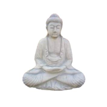 Mediterende Boeddha - stenen beeld - 50 cm - wit/grijs