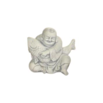 Boeddha - met koi - stenen beeld - 35 cm - klassiek wit