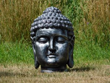 Indonesischer Buddha-Kopf, polystein-grau-silber!