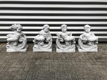 Set van 4 engelen - jaargetijden op krul - steen - 81 cm