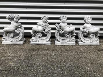 Set van 4 engelen - jaargetijden op krul - steen - 81 cm