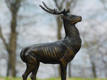 Hirsch - stehend mit Geweih - Metall - 30 cm - bronzefarben