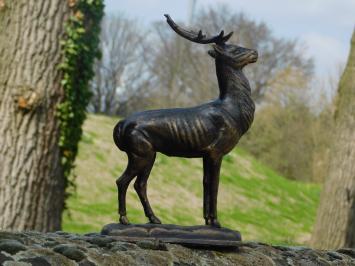 Hirsch - stehend mit Geweih - Metall - 30 cm - bronzefarben
