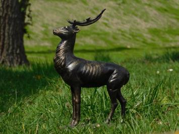 Hirsch - stehend mit Geweih - Metall - 30 cm - bronzefarben