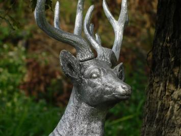 Hirsch - Polystone - 112 cm - silberfarben - detailliert