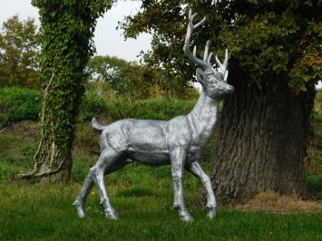 Hirsch - Polystone - 112 cm - silberfarben - detailliert