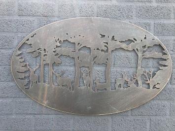 Metalen wandornament - herten in bos - silhouet - ovaal