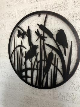 Metalen wandornament - vogels - ronde silhouet - zwart