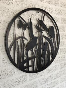 Metalen wandornament - vogels - ronde silhouet - zwart