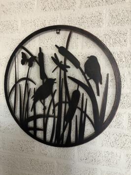 Metalen wandornament - vogels - ronde silhouet - zwart