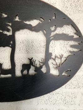 Metalen wandornament - herten in bos - silhouet - ovaal