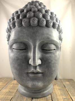 Indonesische Boeddha-hoofd, polystein-beton-grijs!!