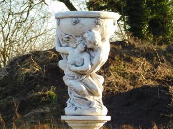 Mann und Frau mit Schale - auf Sockel - Stein - 140 cm