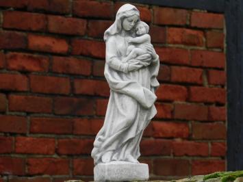Statue von Maria mit Kind - Massivstein - Weiß mit Grau