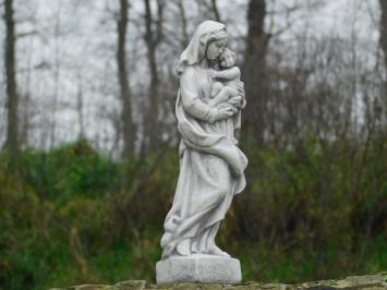 Statue von Maria mit Kind - Massivstein - Weiß mit Grau