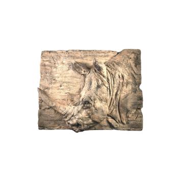 Wandornament woodlook, neushoorn, polystone-wood