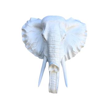Olifantenkop - polystone - 45 cm - wit - gedetailleerd