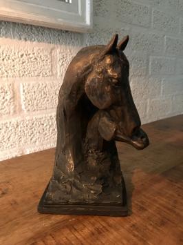 Buchstütze Pferd, Statue Stute mit Fohlen, Pferdestatue in Bronzeoptik