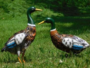 2er Set Enten - Metallstatuen - in Farbe und Detail