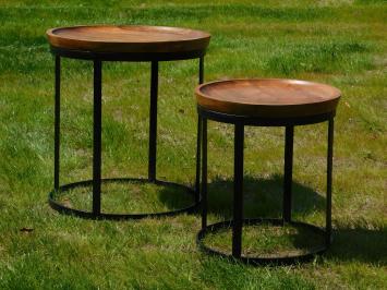 Set van 2 robuuste tafels - hout met zwart metalen onderstel