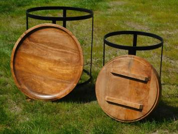 Set van 2 robuuste tafels - hout met zwart metalen onderstel