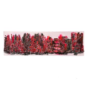 Skyline van stad - roze en rood - abstract - 120 x 40 cm