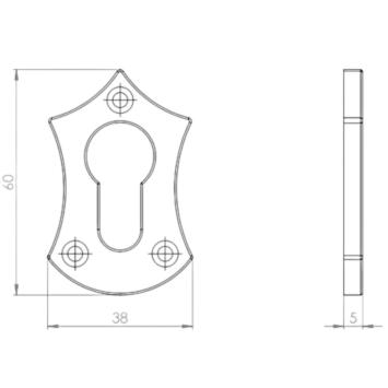 Rosette PZ, fer forgé, forme de bouclier, rosette de château antique