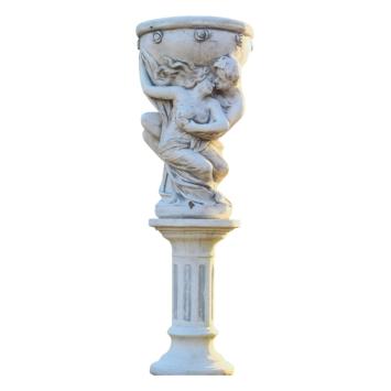 Man en vrouw met schaal - op sokkel - steen - 140 cm