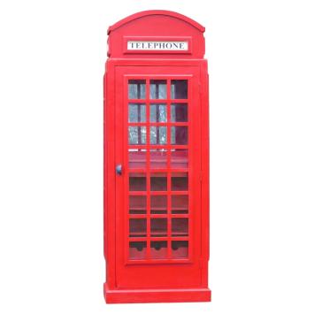Antieke telefooncel, rood, van hout, zoals voeger, kast / wijnkast!