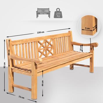 Banc de parc en teck – 220 cm – classique et résistant aux intempéries