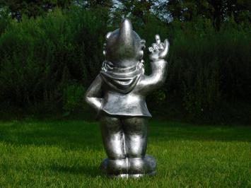 Gartenzwerg Mittelfinger - Polystone - 80 cm - Silbergrau