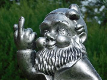 Gartenzwerg Mittelfinger - Polystone - 80 cm - Silbergrau