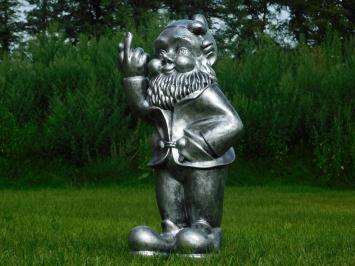 Gartenzwerg Mittelfinger - Polystone - 80 cm - Silbergrau