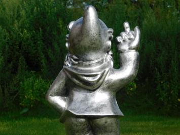 Gartenzwerg Mittelfinger - Polystone - 80 cm - Silbergrau
