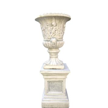 Bloempot met engelen op sokkel - 145 cm - steen - exclusief