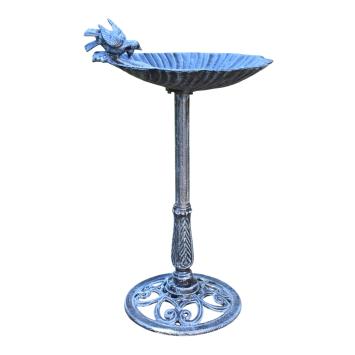 Staand gietijzeren vogelbad op voet – 80 cm – zwart/grijs