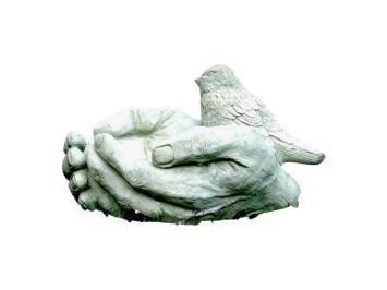 Exclusieve vogelbad – handen met vogel – steen – 18 cm