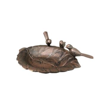 Gietijzeren vogelbad met 3 vogeltjes – in bladvorm – 31 cm