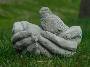 Bain d'oiseaux exclusif – mains avec oiseau – pierre – 18 cm