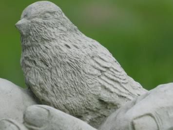 Bain d'oiseaux exclusif – mains avec oiseau – pierre – 18 cm