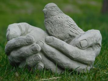 Bain d'oiseaux exclusif – mains avec oiseau – pierre – 18 cm