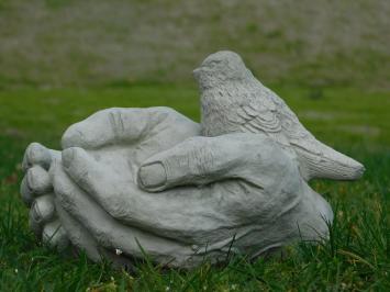 Bain d'oiseaux exclusif – mains avec oiseau – pierre – 18 cm
