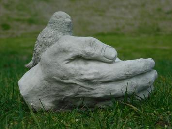 Bain d'oiseaux exclusif – mains avec oiseau – pierre – 18 cm