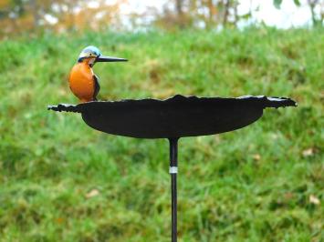 Mangeoire à oiseaux en métal avec martin-pêcheur – piquet de jardin – 90 cm.